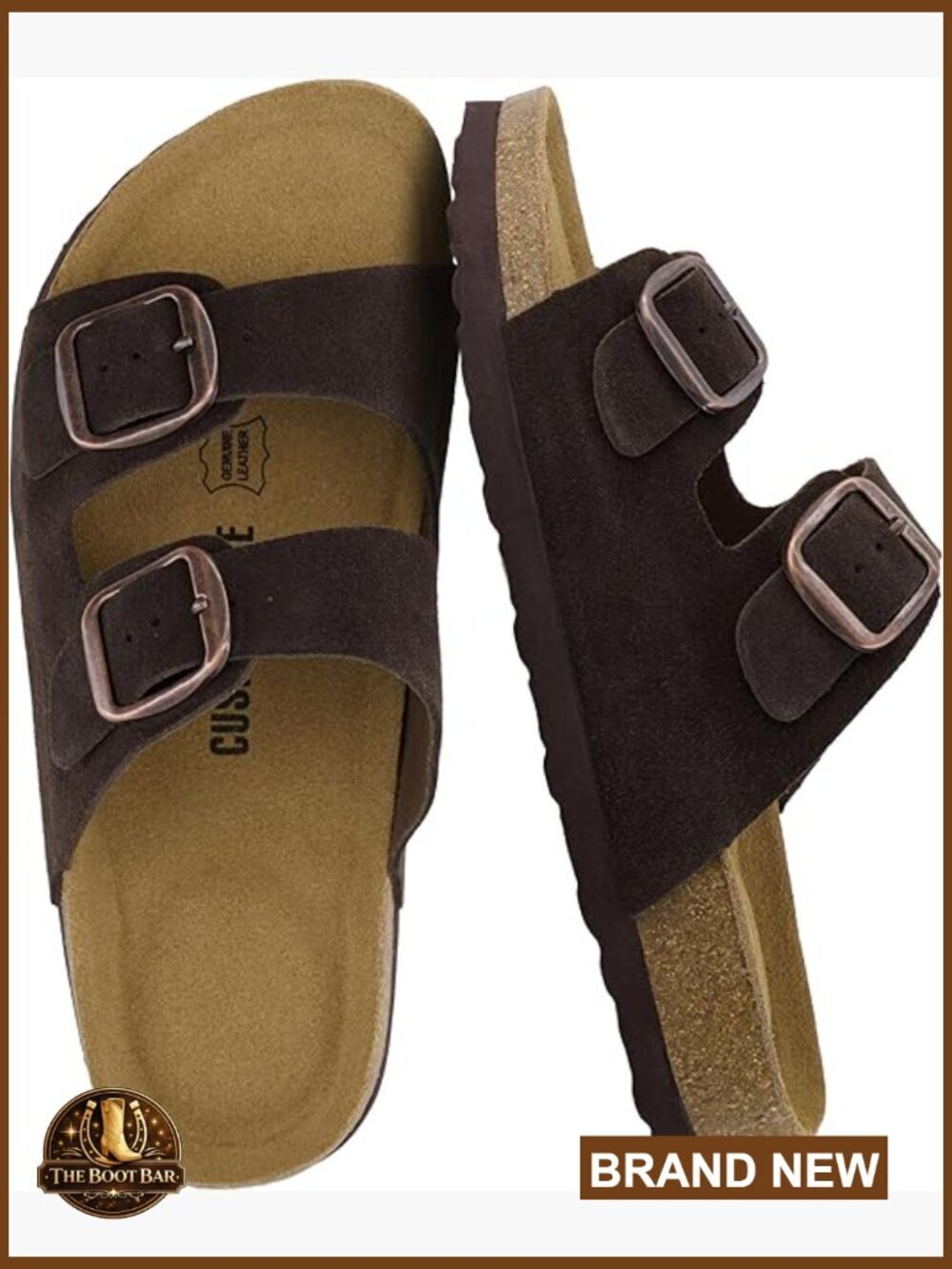 Genuine Leather Suede Slides, Cushioned Cork Footbed Sandals with Memory Foam,